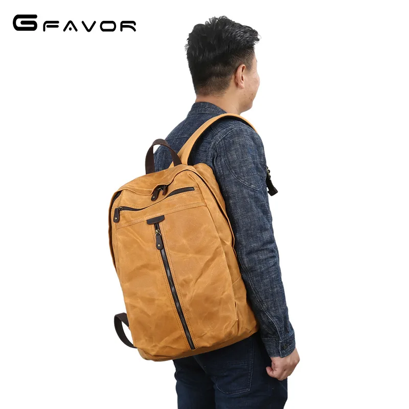 

G-Favor Oil Wax Canvas Bag Retro Backpack Horse Leather Backpack Batik Canvas Waterproof Rucksack Creative-