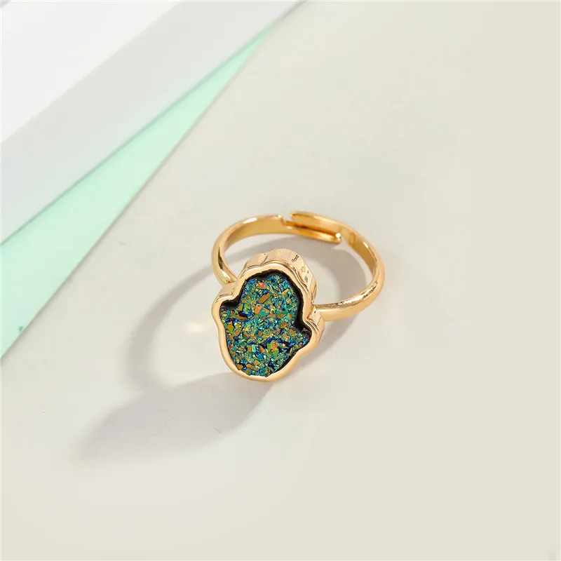 Vintage Boho Open Adjustable Pink Druzy Resin Rings Women Weddding Faux Geode Crystal Rings For Women Jewelry J171