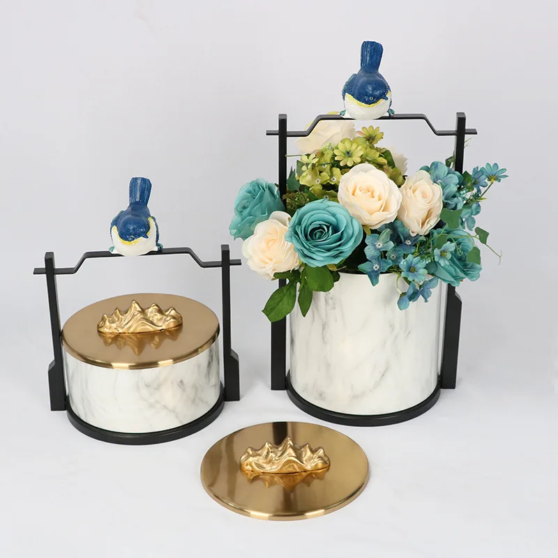 New Chinese Ornaments Marble Pattern Light Luxury Box Decoration Model Porch Landscape Abstract Rockery