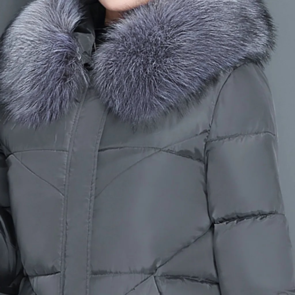 Women Winter Warm Thick Outerwear Hair Collar Zip Coat Slim Cotton-padded Jacket Women Woven Coats Women's Winter Jackets Coat