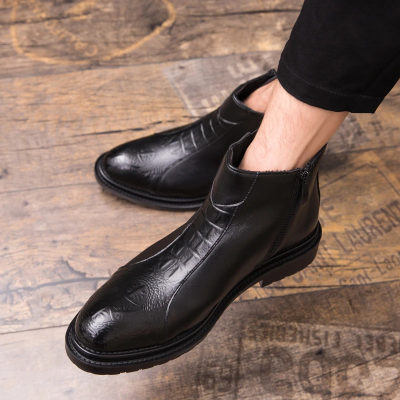 Мужские модельные кожаные ботинки на молнии; коллекция года; осенние мужские мотоциклетные ботинки в британском стиле в стиле ретро; повседневные мужские ботинки; деловая обувь
