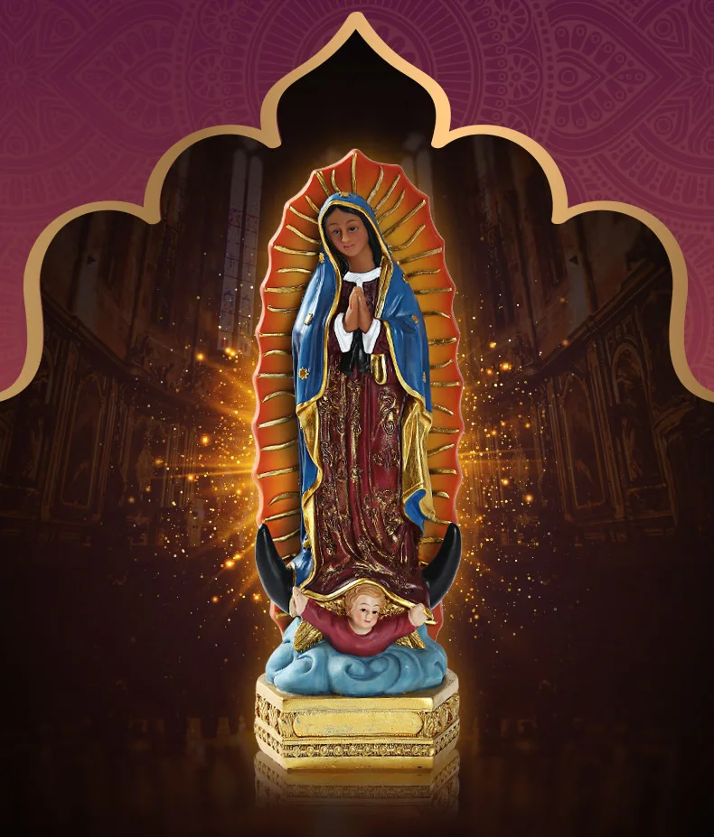 Mexiko Unsere Liebe Frau von Guadalupe Statue Figur Katholische Skulptur Harz Home Office Religiöse Dekoration Ornament Handwerk – Detail 6