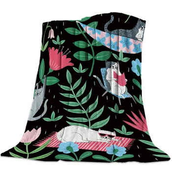

Green Kitty Flower Throw Blanket Blanket Cartoon Fleece Blanket Sofa/Bed/Plane Travel Plaids Bedding Towel