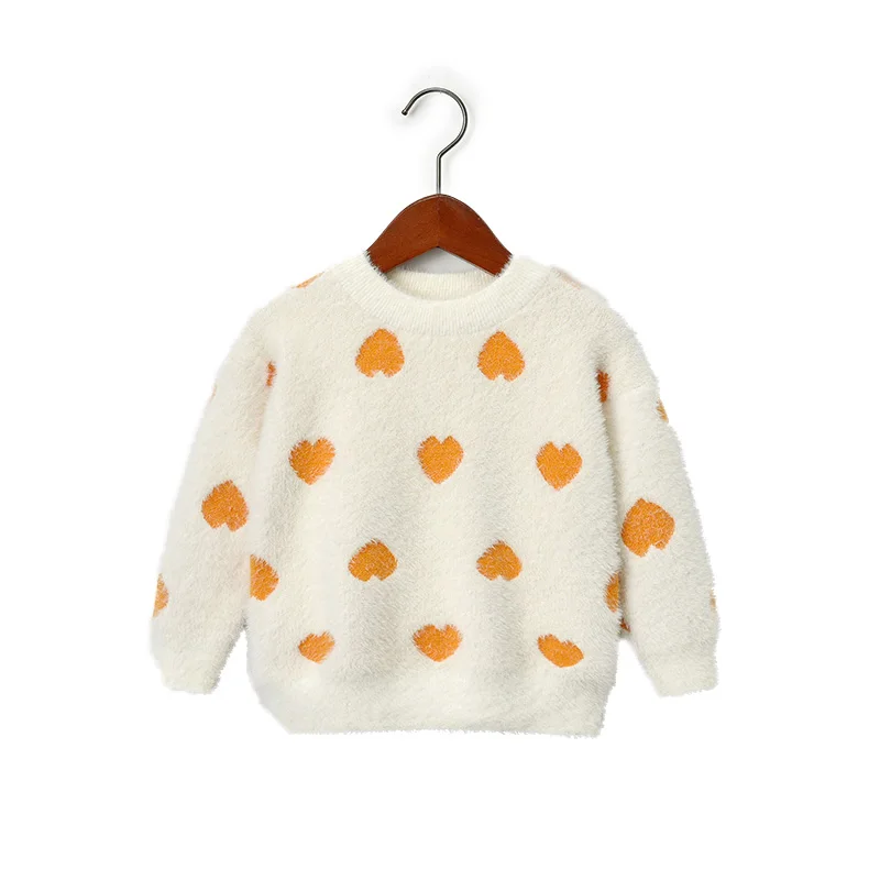 Children Clothes Kids Girls Sweaters Cotton Knitted Baby Sweater Cute Love Heart Loose Casual Thicken Kids Pullovers - Цвет: Orange