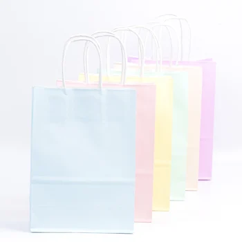 

6pcs Kraft Paper Gift Bags Blue/Pink Pastel Bags Candy Rainbow Pastel Party Decoration Baby Shower