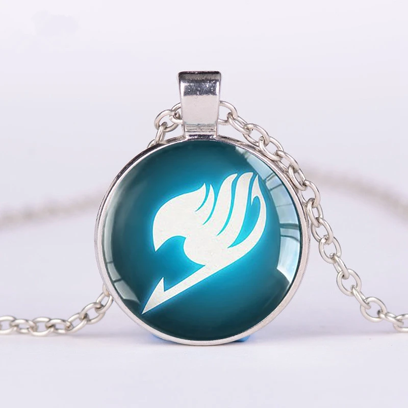 

Fairy Tail Necklace Guild Logo Glass Cabochon Wings Pendant Anime Jewelry Gift for Anime Cosplay Lover