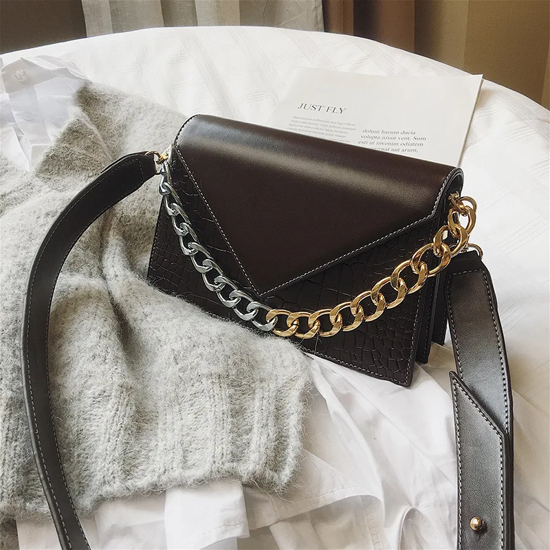 

2019 New Style Gradient Color Chain Stereo Trapezoid Square Sling Bag Crocodile Pattern Shoulder Women's Bag