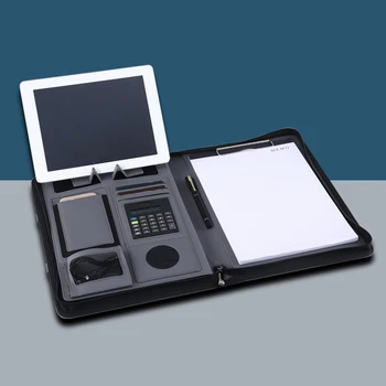 

Zippered Leather Padfolio Portfolio Case with Calculator, Business Conference Portfolio Organizer Notepad Folder