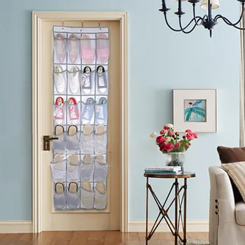 

24 Pockets Hanging Shoe Organizer Wall Door Clear Shoes Hanging Organizer Storage Bag With Hanger Pouch Closet Holder#15