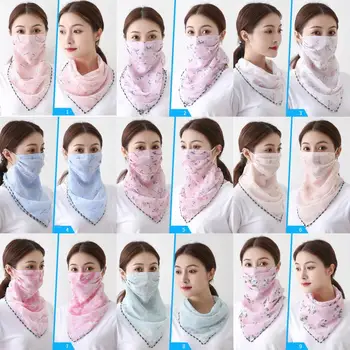 

50pcs Wholesale Women Scarf Face Mask Multifunctional Silk Chiffon Handkerchief Outdoor Windproof Half Face Dust-proof Sunshade