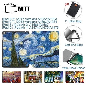 

MTT Oil Painting Case For iPad 9.7 inch 2017 2018 Soft TPU Back Leather Flip Tablet Case for iPad 9.7" Air 1 2 Smart Cover Funda