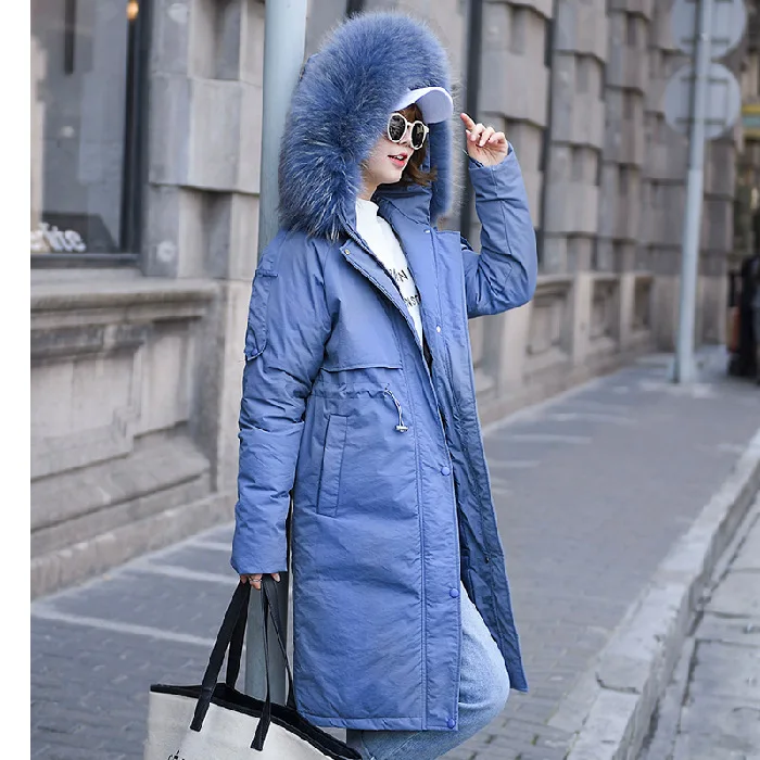

2019 Winter New Style South Korea Dongdaemun Long Loose-Fit Slimming Drawstring Waist Hugging Large Fur Collar down Jacket Cotto