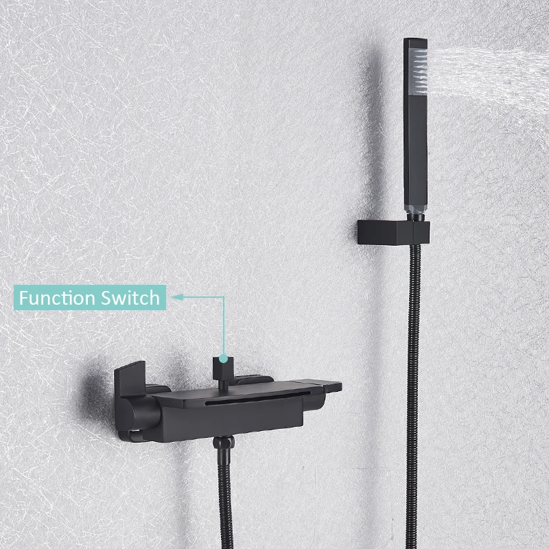 Bathtub Faucet Shower Faucet Water Mixer Quyanre Black Waterfall Bathtub Shower Faucets Wall Mount Shower Mixer Tap Faucets Hot Cold Bath Tap BaRobinet Baignoire