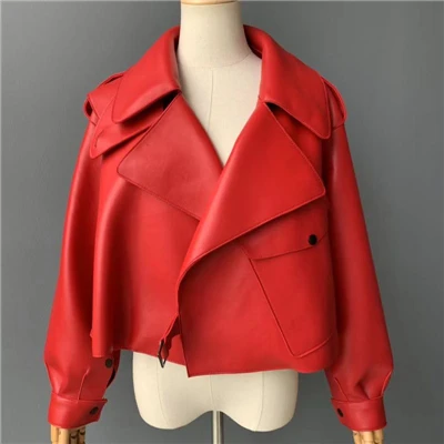 Женская куртка из натуральной кожи, Натуральная овечья кожа, новинка, Весенняя модная куртка из натуральной кожи - Цвет: Red