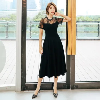 

Ladies Short Sleeve Sexy Party Dress Women Midi Plus Size Dress Spring Summer Mesh Patchwork 4XL Large Size Black Korean Dress