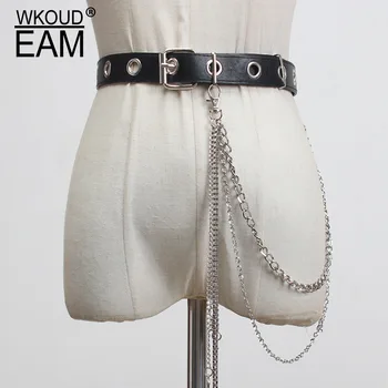 

WKOUD EAM 2020 New Metal Chain PU Leather Belt Women All-match Trendy Wide Corset Belt Female Popular Waistband PF715