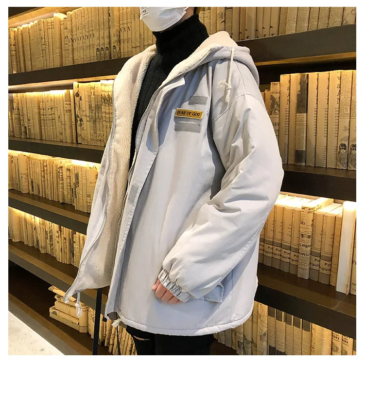 Lambs Wool Cotton-padded Clothes Hong Kong Style Autumn& Winter Loose-Fit Hooded Workwear Cotton Coat Teenager Korean-style Tre