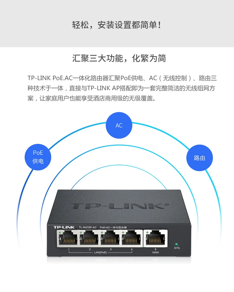 TP-LINK бытовой 4-Порты и разъёмы PoE Питание интеграции маршрутизатор предприятия AP макет менеджер TL-R470P-AC