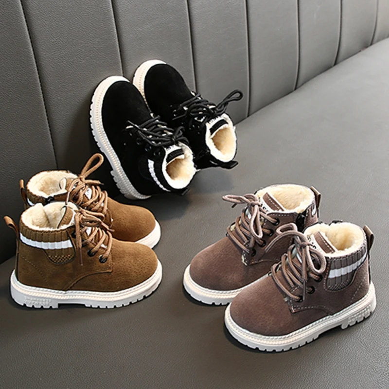Осенне-зимняя От 1 до 5 лет детская обувь Ботинки martin зимняя хлопковая обувь для мальчиков и девочек с плюшевой подкладкой