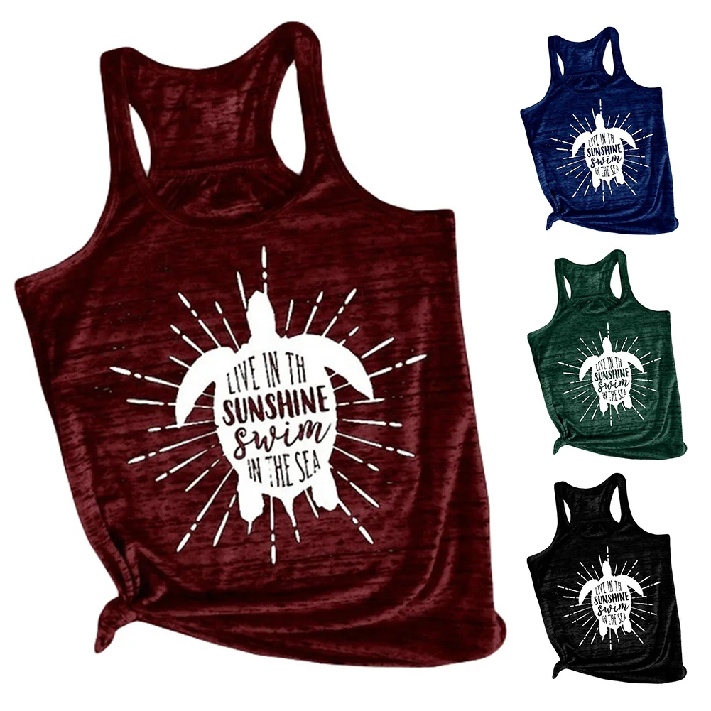 Chic Funny summer female cartoon letter animal print U collar sleeveless vest plus oversize vest