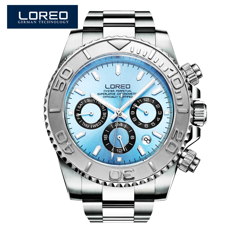 LOREO 9208 diver 200 м oyster perpetual cosmographal daytona автоматический многофункциональный календарь хронограф Профессиональный дайвер - Цвет: sky blue