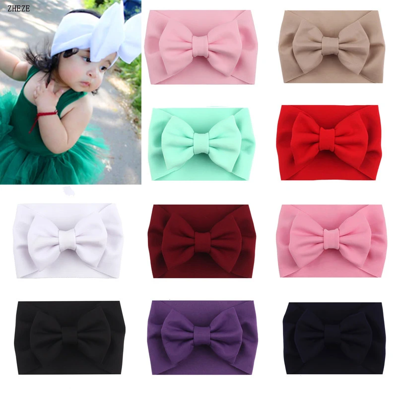 

10Pcs/Lot Space Cotton 5'' Big Puff Bows Headband For Girls Solid Elastic Hairband With Protect Ears Children Hair Accessories