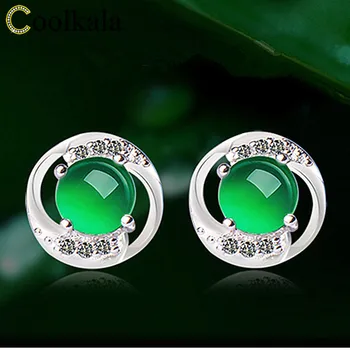 

Coolkala s925 sterling silver ice-permeable chalcedony female temperament sweet Hetian Jasper petal earrings