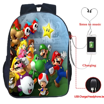 

Super Mario Bros Backpack School Bag for Teenager Girls Boys Students USB Charging Laptop Backpack Women Men Travel Shoulder Bag