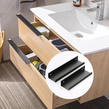 New Black Hidden Cabinet Handles Aluminium Alloy Kitchen Cupboard Pulls Drawer Knobs Bedroom Door Furniture Handle Hardware