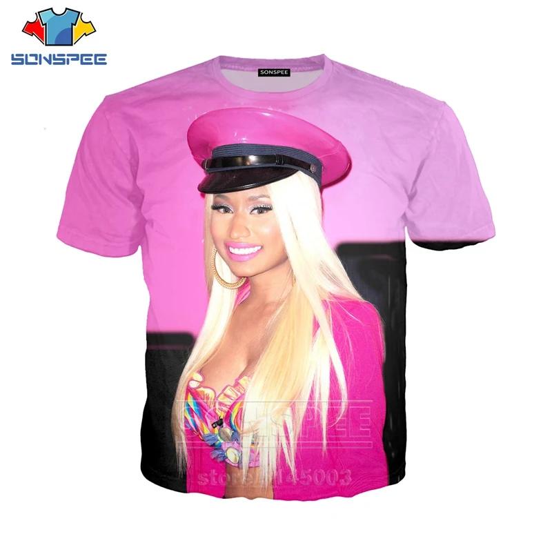 

Summer Men Women Sweatshirt 3D Print Sexy Singer Nicki Minaj T Shirt Short Sleeve Hip Hop Street Top Round Neck Pullover C038-02