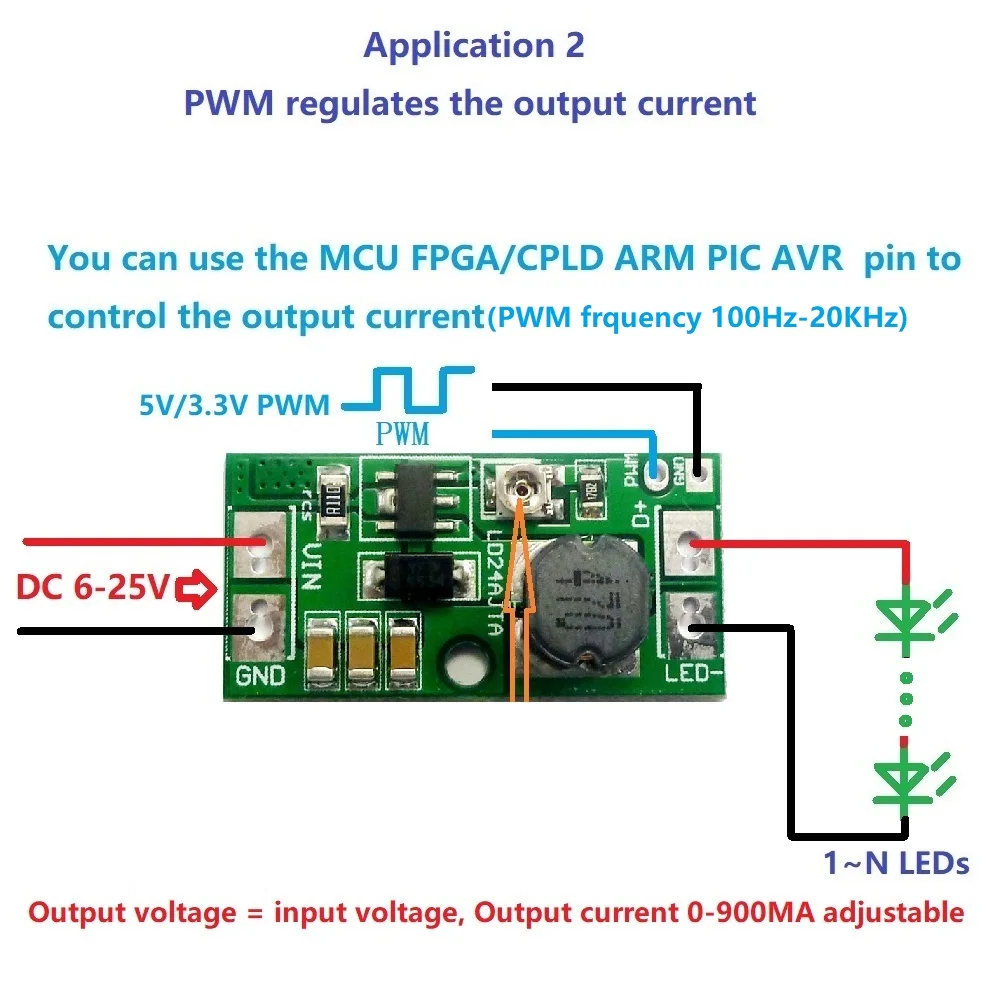 

10X LD24AJTA DC 6-24V 30-900mA Adjustable LED Driver PWM Controller DC-DC Step-down Constant Current Converter