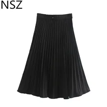 NSZ женская черная плиссированная юбка высокая талия с поясом длинные макси юбки элегантные модные faldas mujer
