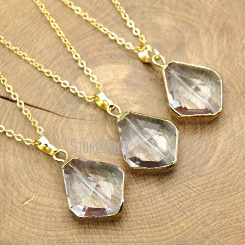 

NM15189 10Pcs Gold Color Faceted Pear Shape Chains Necklaces Glass Crystal Chains Necklaces 16-20inch