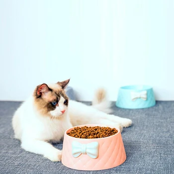 

Pet Dog Feeding Food Bowls Puppy Lovely Bowknot Feeder Dish Bowel Bow Cat Bowl