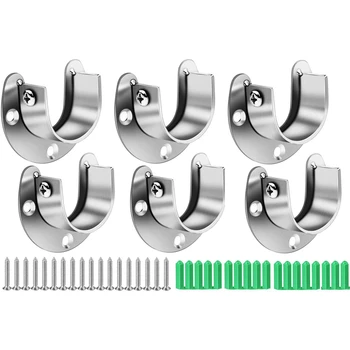 

6 Packs Heavy Duty Stainless Steel Closet Rod End Closet Pole Sockets 1 Inch Flange Rod Holder with Screws (U-Shaped)