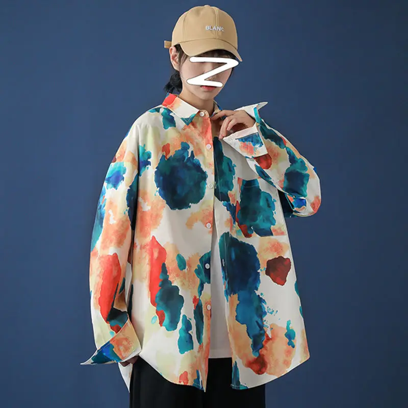 

Autumn Tie-dye Shirt Men's Fashion Retro Casual Shirt Men Dress Shirt Streetwear Wild Loose Couple Long Sleeve Shirt M-5XL