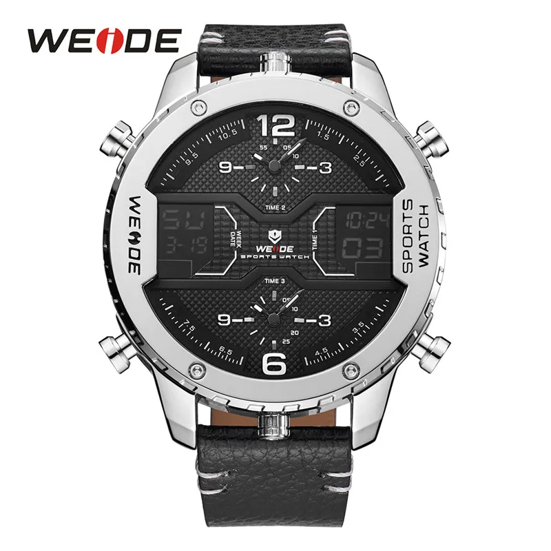 Black White WEIDE хронограф кварцевые Мужской роскошный бренд часов кожаный ремешок Военные Наручные часы мужские часы время Relogio Masculino WH6401 - Цвет: Black White