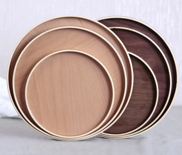 

Solid wood tea cup tray household round cup tray creative hotel side dish tray living room tea tray modern wooden plate