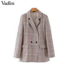 Vadim Женская Базовая клетчатая твидовая Ткань Блейзер с надрезом воротник с длинными рукавами карманы деловая офисная одежда куртка Женское пальто CA534