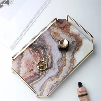 

Trays Serving Tray European Marble Pattern Tea Tray Tray Modern Bedroom Desktop Rack Glass Tea Cup Food Jewelry Cosmetic Storage