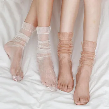 

Sexy Ultra-thin Fluffy Socks Women Glisten Transparent Long Socks Tulle Chiffon Woman Socks Leg Female Streetwear Calcetines