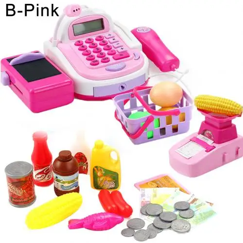 Мини имитация супермаркета кассовый счетчик ролевой игры кассовый звуковой светильник кассовый аппарат Набор Дети Ролевые Игры развивающие игрушки - Цвет: B Pink