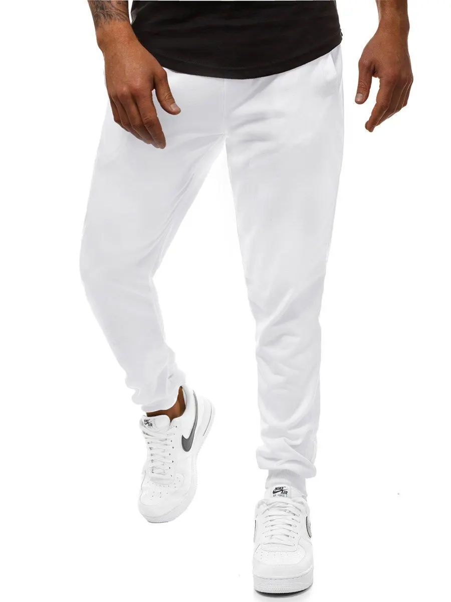 Мужские повседневные штаны для бега, шестицветные спортивные штаны, повседневные Стрейчевые хлопковые фитнес-тренажерный зал для обучения фитнесу, M-XXXL - Цвет: White