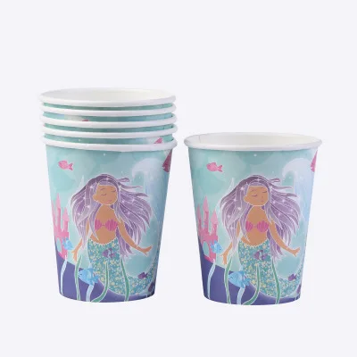 Cup 6pcs Набор Русалочки для вечеринки на день рождения, океанские принадлежности для тематической вечеринки, гигантский бумажный шарик Русалочки, чашки баннеров, тарелки для девочек - Цвет: Cup 6pcs