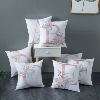 

Nanacoba Pink Letter Print Cushion Cover Flower Pillow Cover for Home Sofa Decorative Pillowcase Short Plush Funda Cojin 45*45cm