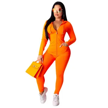 

4 Colors Women Casual Solid Color Sports Set Female Tracksuit Gym Fitness Workout Outfit Zipper Hooded Top+Skinny Pants Set hot