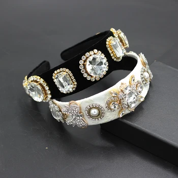 

New European and American Baroque Simple Hair Hoop Big Rhinestone Geometric Pearl Lady Prom Travel Gift Hair Accessories 768