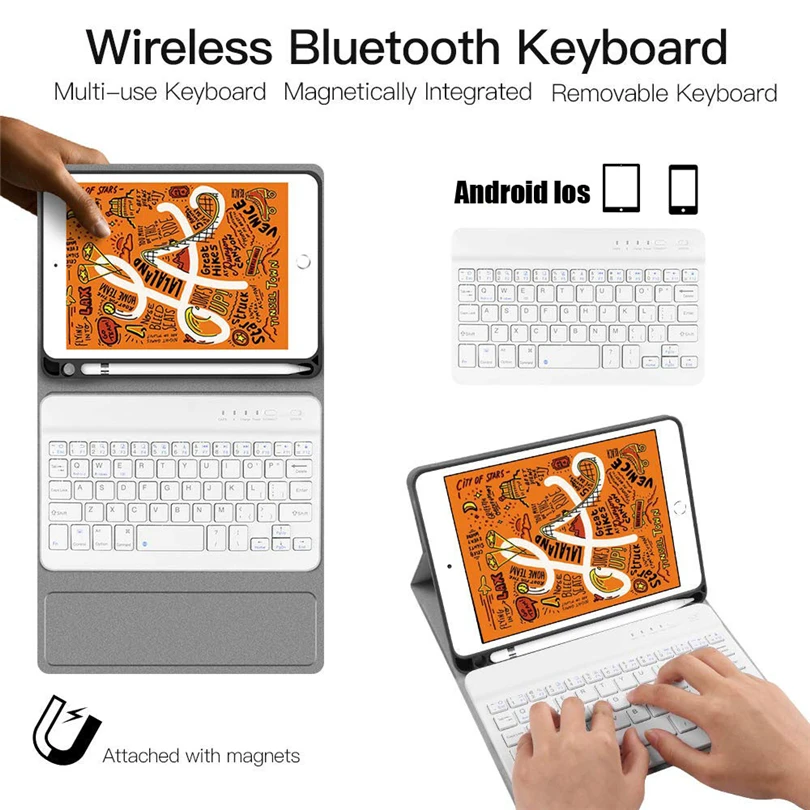 Чехол для iPad 10," 7th Gen с сенсорной панелью и Bluetooth клавиатурой, кожаный чехол-подставка с функцией автоматического пробуждения и сна, 10,2 дюймов, Funda A40