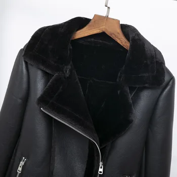 

WEPBEL Fashion Lapel Motorcycle Locomotive Punk Faux Leather Pink Faux Leather Jacket Flocking Thicken Women Black Coat Women