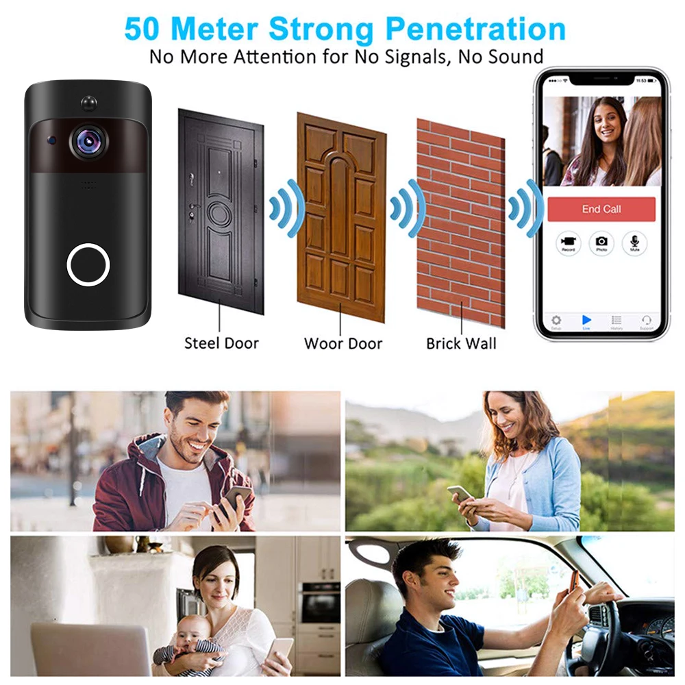 1080P HD Смарт видео домофон Интерком беспроводная камера Wi-Fi для дверного звонка ночного видения ИК-Сигнализация Дверной звонок с изображением колокольчика дверной звонок беспроводная камера безопасности